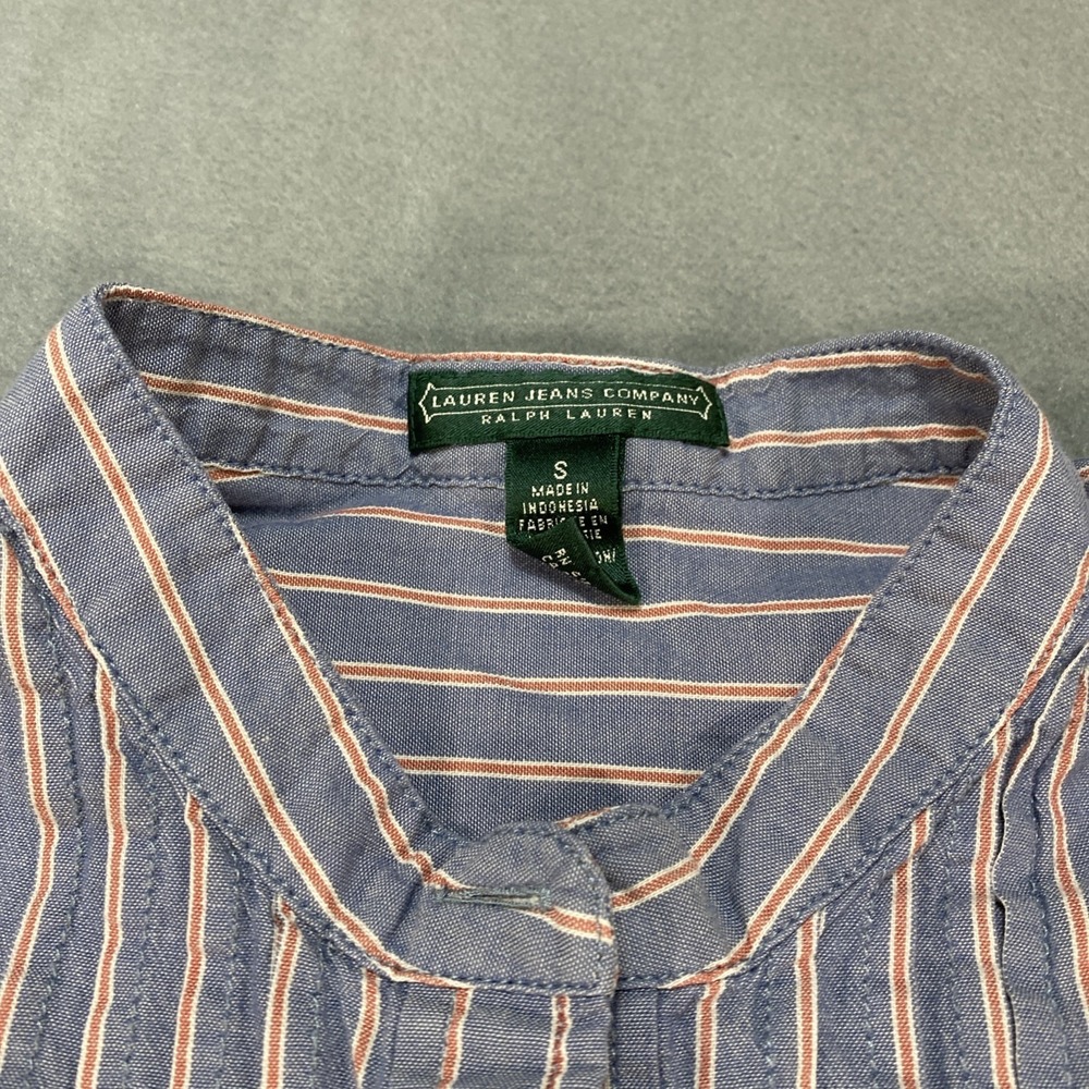 VTG Lauren Jeans Co Ralph Lauren Womens 1/2 Button Down Top Blue Striped Small - Picture 2 of 6